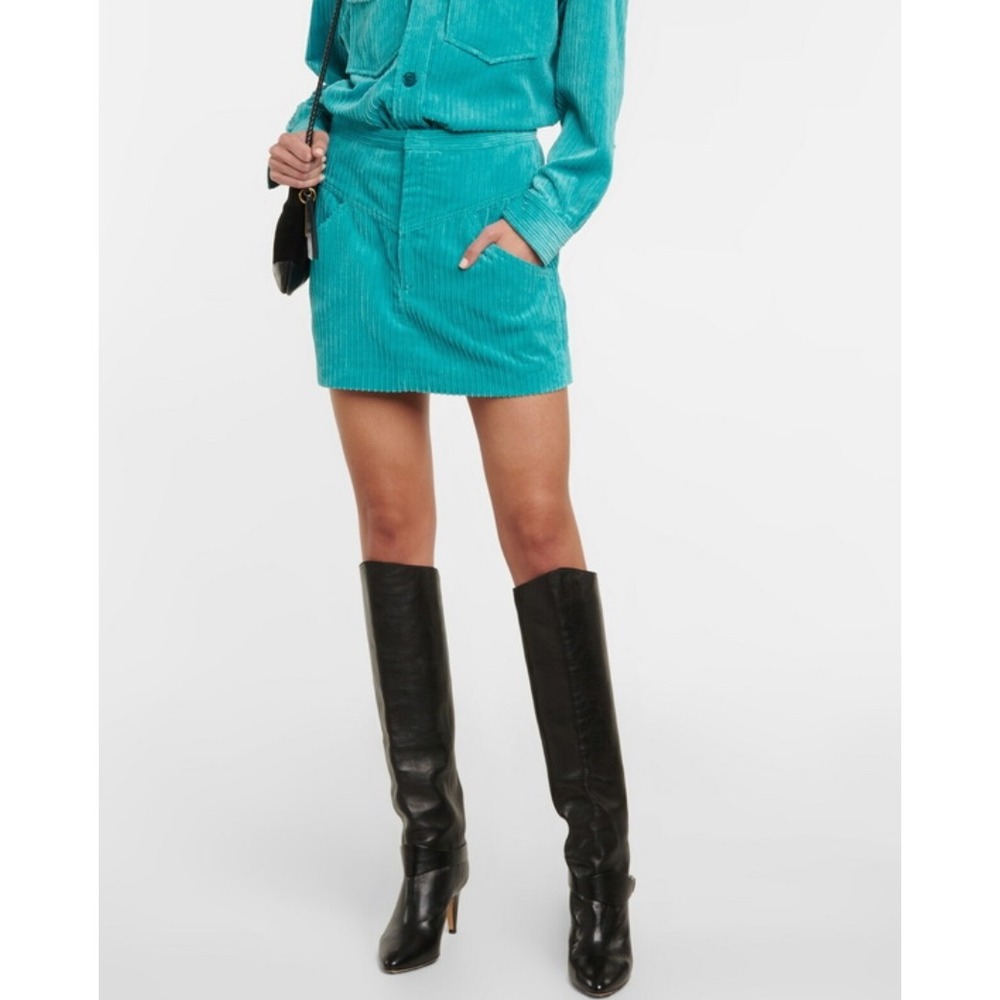 Isabel Marant Mini Skirt Melva Coduroy Women Size Medium‎ Teal Green Aqua